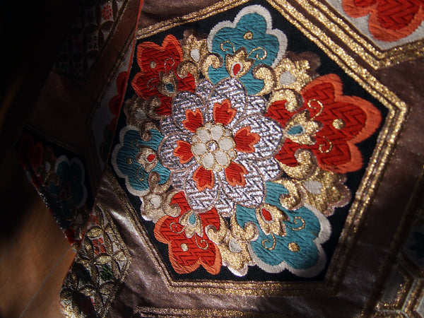 Fukuro obi- rose gold w/hexagonal flower tiles