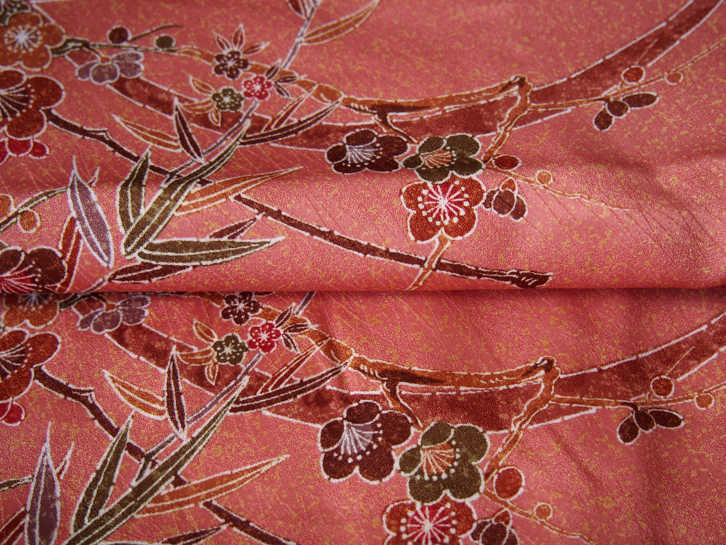 Kimono – powder pink with plum flowers and bamboo leaves