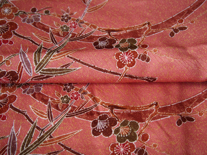 Kimono – powder pink with plum flowers and bamboo leaves