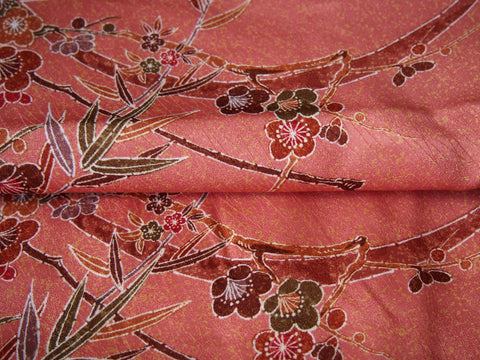 Kimono- powder pink w/plum flowers and bamboo leaves