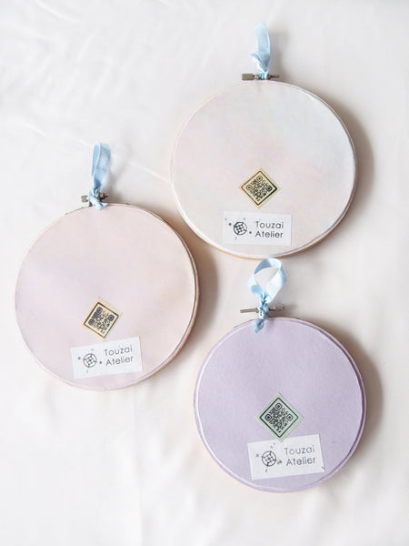 Vintage silk obi wall hanging- set of 3 hoops (pastel)