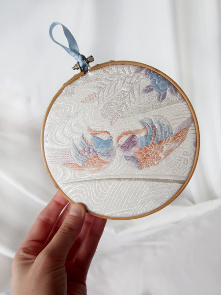 Vintage silk obi wall hanging- set of 3 hoops (pastel)