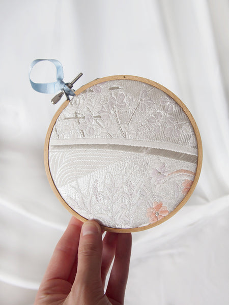 Vintage silk obi wall hanging- set of 3 hoops (pastel)