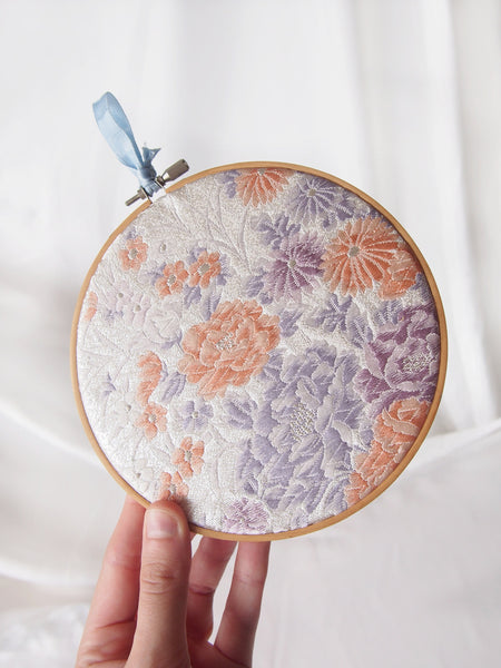 Vintage silk obi wall hanging- set of 3 hoops (pastel)
