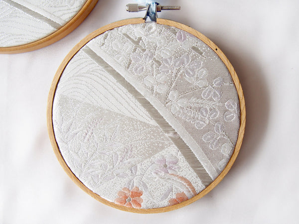 Vintage silk obi wall hanging- set of 3 hoops (pastel)
