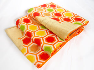 Vintage fukuro obi- vivid orange and gold clouds and hexagons