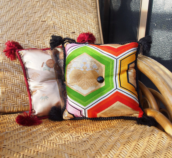 Vintage silk obi ornamental cushion - square