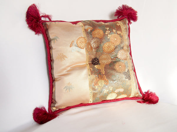 Vintage silk obi ornamental cushion - square