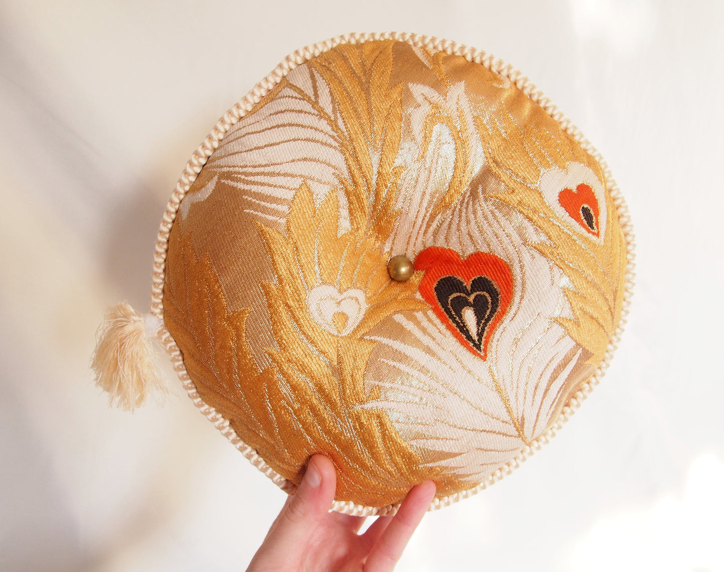 Vintage silk obi ornamental cushion - round