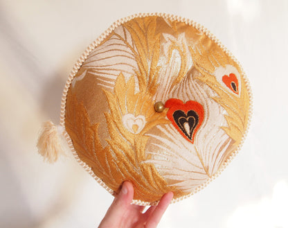 Vintage silk obi ornamental cushion - round