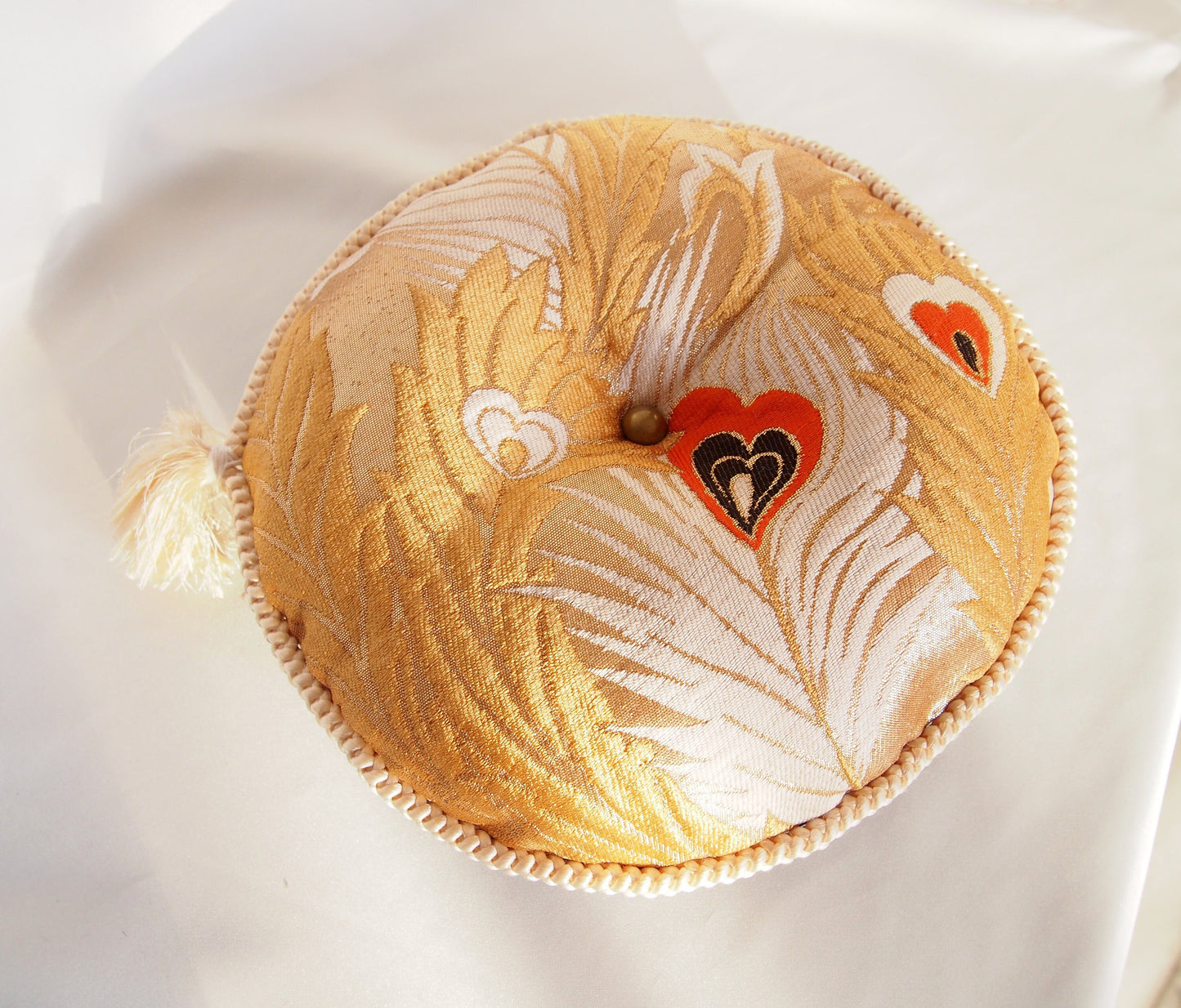 Vintage silk obi ornamental cushion - round