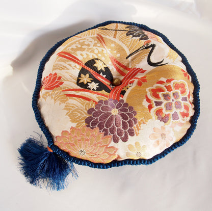 Vintage silk obi ornamental cushion - round