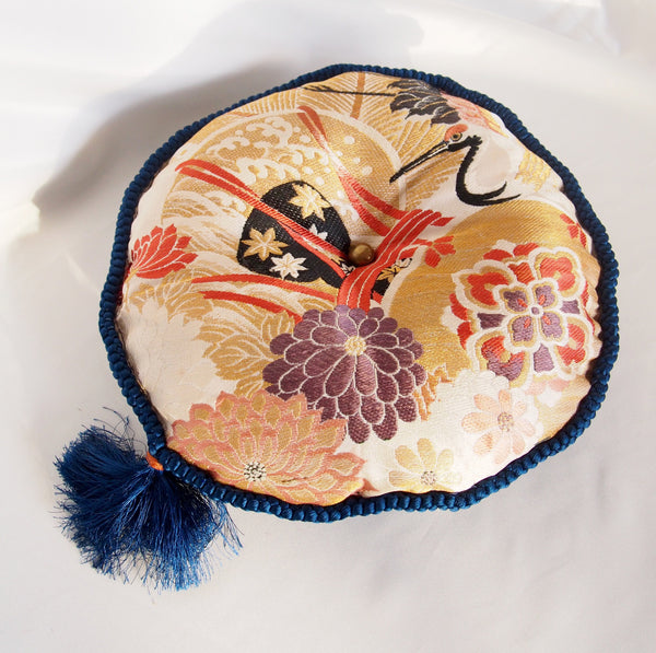 Vintage silk obi ornamental cushion - round