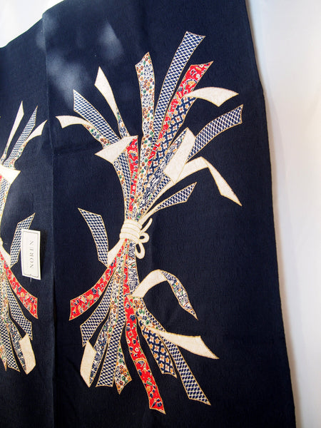 Navy blue noren with ribbon motif