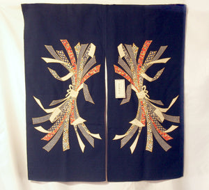Navy blue noren with ribbon motif
