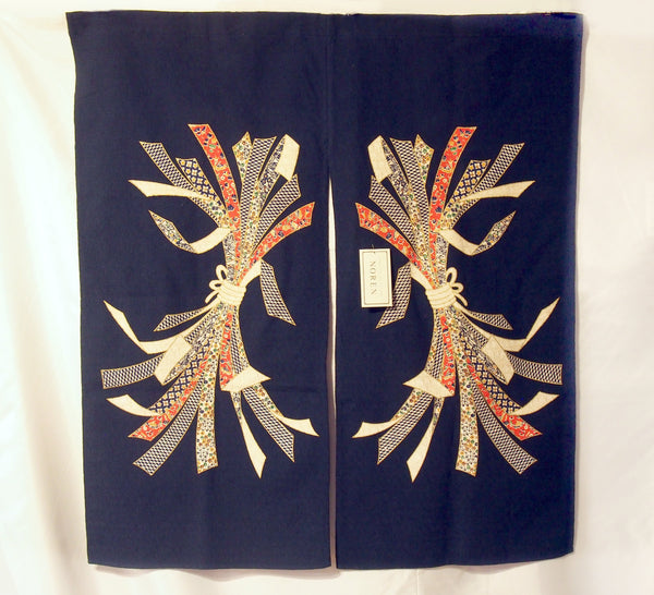 Navy blue noren with ribbon motif