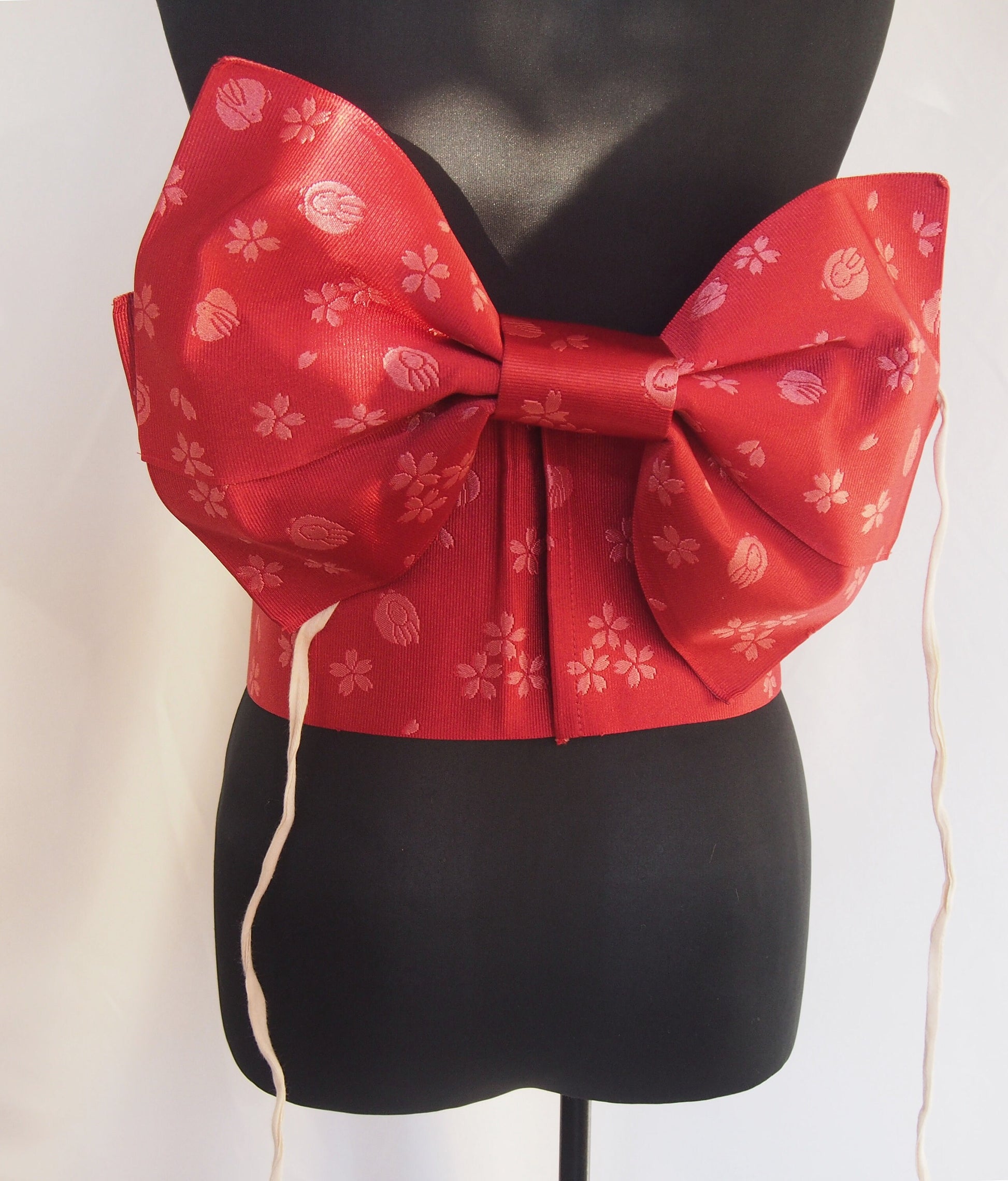 Instant yukata obi- red with sakura and rabbit pattern