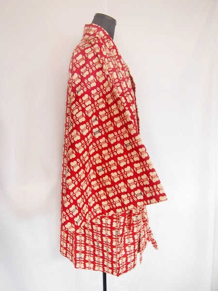 Lightweight kimono coat-  red w/ cream flowers pattern