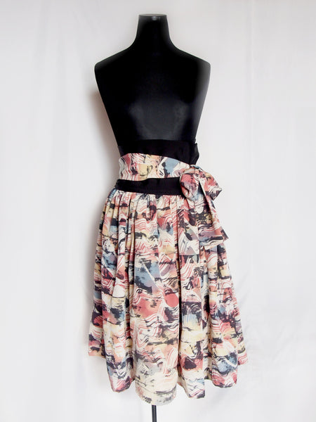 Kimono midi skirt- pastel and black paintbrush strokes