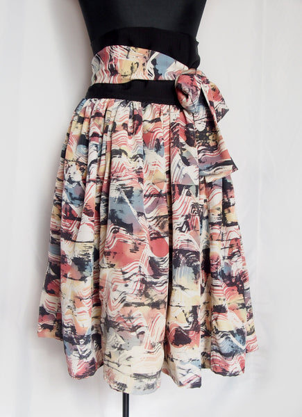 Kimono midi skirt- pastel and black paintbrush strokes