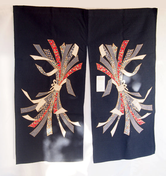 Navy blue noren with ribbon motif