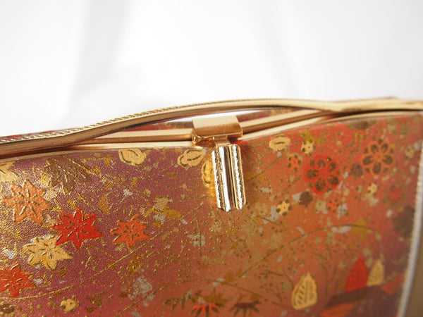 Vintage kimono handbag- golden w/ orange accents