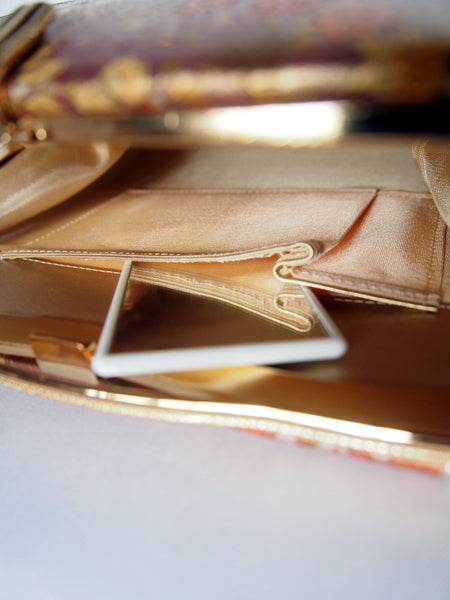 Vintage kimono handbag- golden w/ orange accents