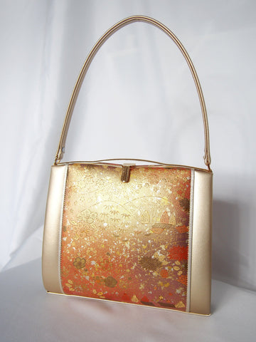 Vintage kimono handbag- golden w/ orange accents
