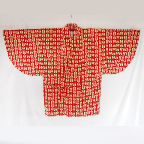 Lightweight kimono coat-  red w/ cream flowers pattern