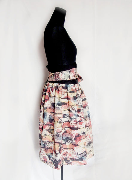 Kimono midi skirt- pastel and black paintbrush strokes