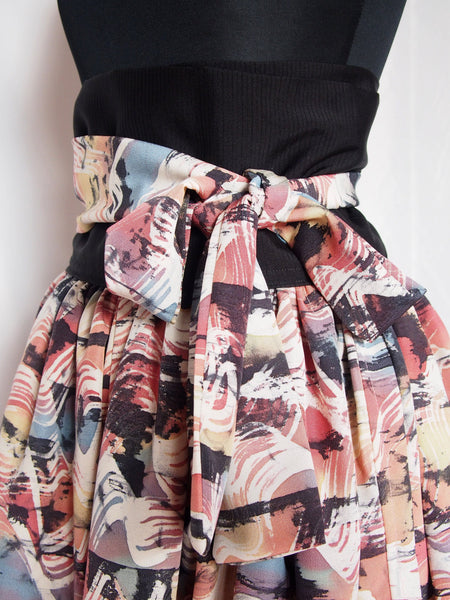 Kimono midi skirt- pastel and black paintbrush strokes