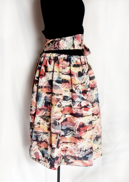 Kimono midi skirt- pastel and black paintbrush strokes