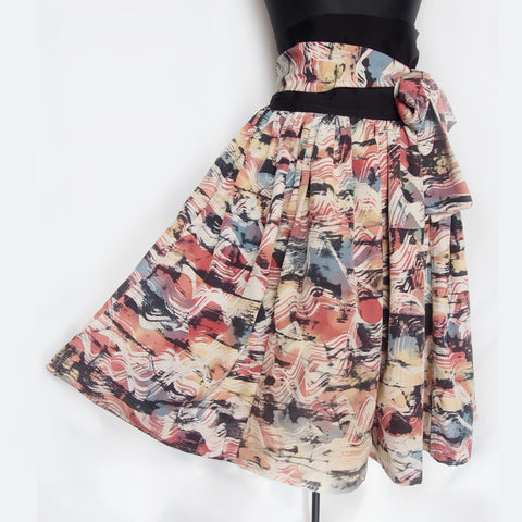 Kimono midi skirt- pastel and black paintbrush strokes