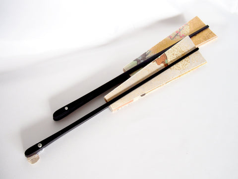 Foldable paper handfans with scenes of Heian court - set of two