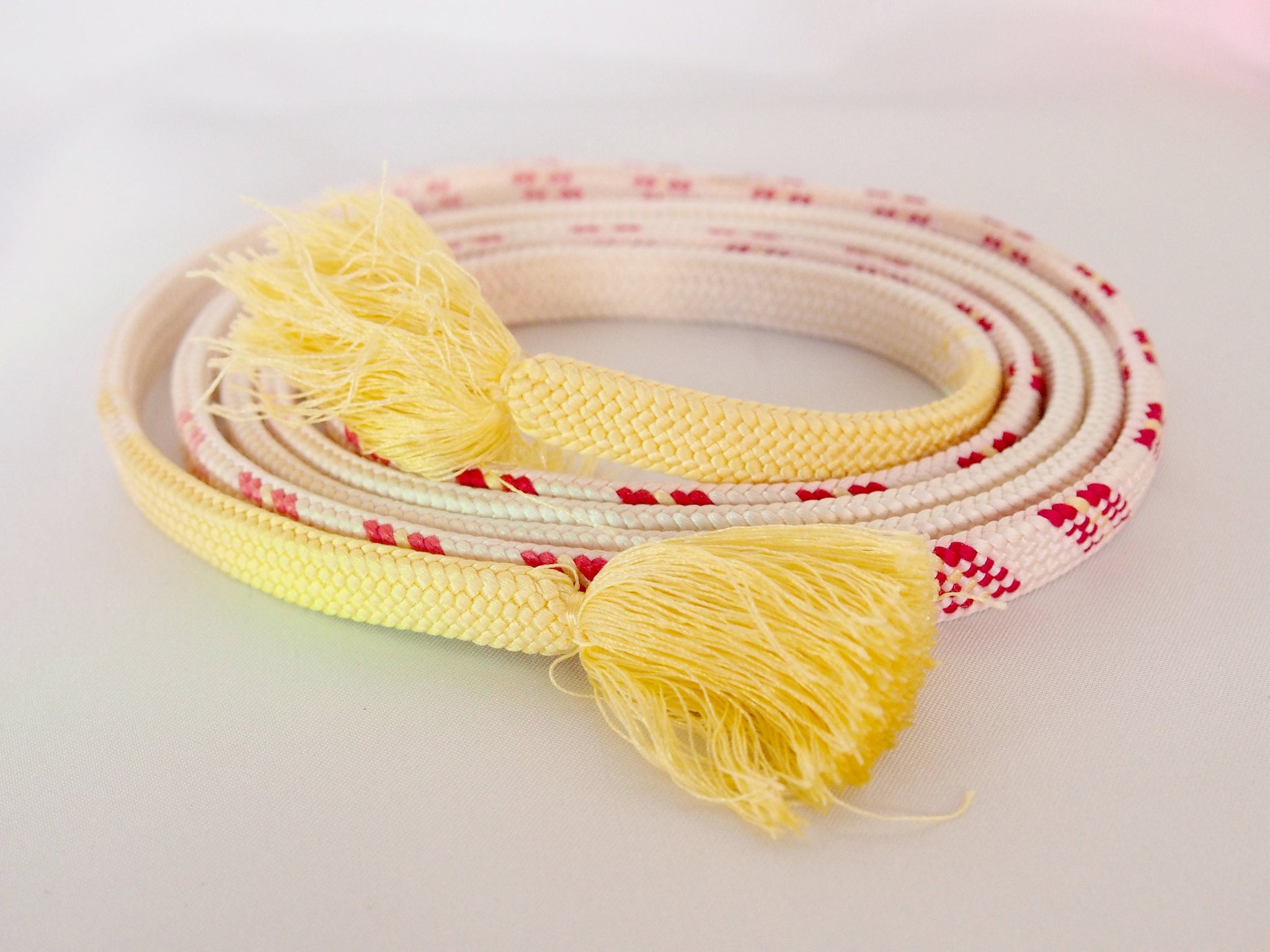 Pastel silk obijime - cream yellow with magenta accents