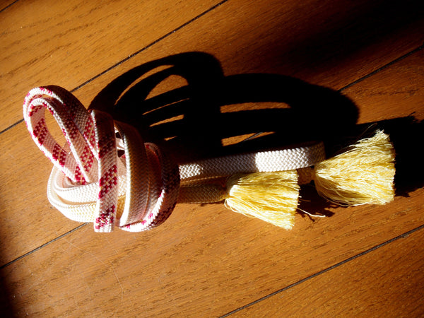 Pastel silk obijime - cream yellow with magenta accents
