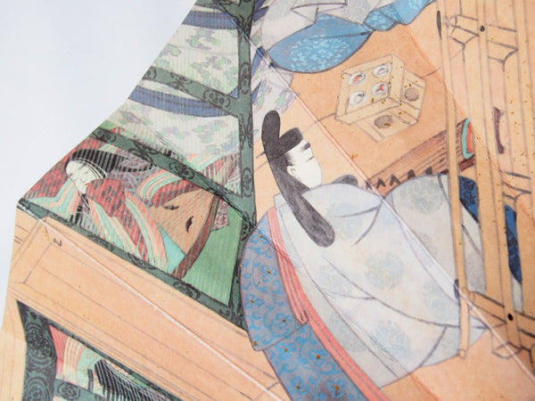 Foldable paper handfans with scenes of Heian court - set of two