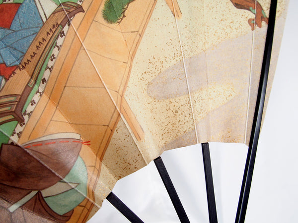 Foldable paper handfans with scenes of Heian court - set of two