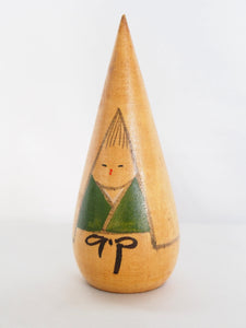 Miniature wooden kokeshi doll- girl in a winter coat