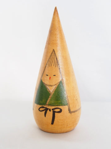 Miniature wooden kokeshi doll- girl in a winter coat