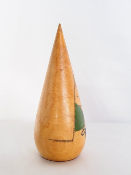 Miniature wooden kokeshi doll- girl in a winter coat