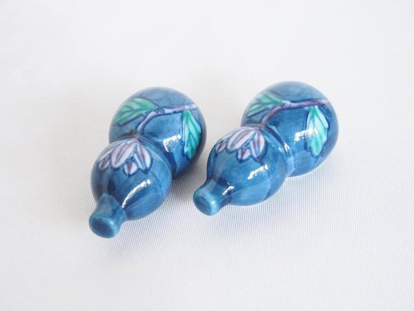 Gourd shaped ceramic hashioki - hand painted, set of 2