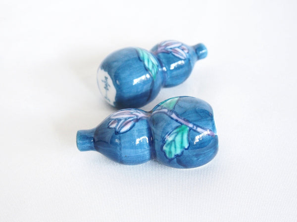 Gourd shaped ceramic hashioki - hand painted, set of 2