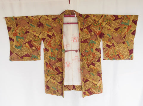 Vintage Japanese kimono coat - brown and purple book collection haori