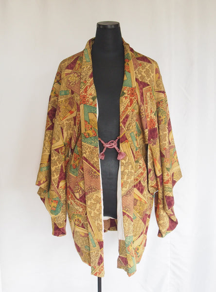 Vintage Japanese kimono coat - brown and purple book collection haori