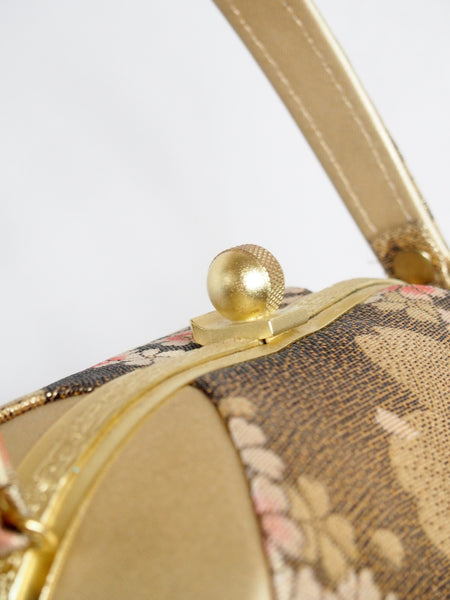 Vintage kimono bag - old gold cherry blossoms