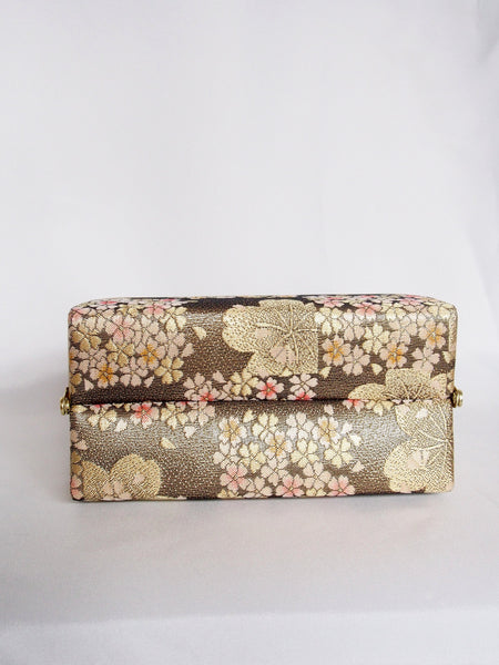 Vintage kimono bag - old gold cherry blossoms