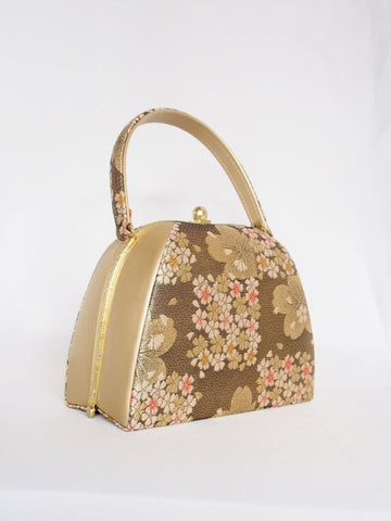 Vintage kimono bag - old gold cherry blossoms