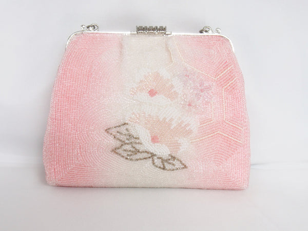 Unique vintage set - beaded zori and evening bag in light pink