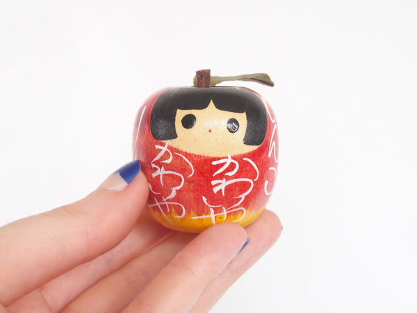 Adorable apple kokeshi- mother and daughter pair
